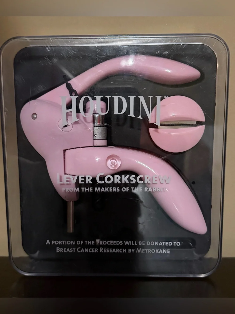 Houdini Pink Lever Corkscrew Foil Cutter & Spare Spiral Included. Original Box.
